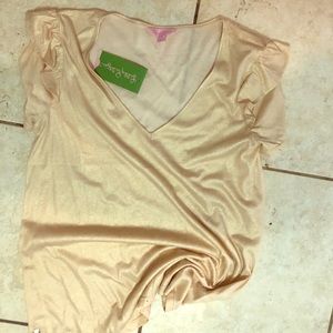 NWT s Lilly Pulitzer gold glitter ruffle v neck